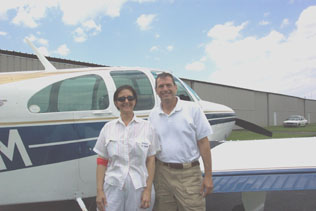 Picture of Patient Joyce Olson and Angel Flight pilot Steve Inkellis in Inkellis' Bonanza 33.