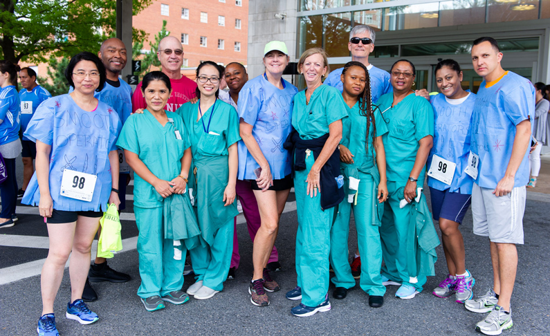 NIH staff gather at a relay race at the NIH Clinical Center