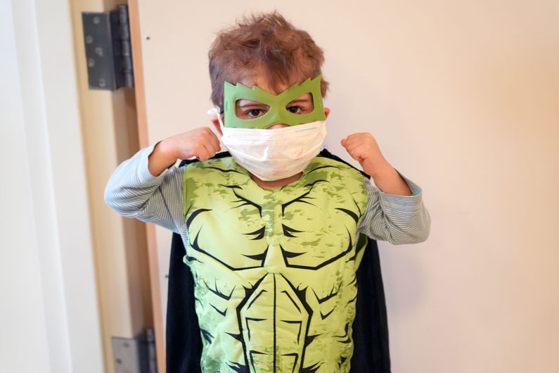 With support from The Children's Inn at NIH, Clinical Center patient Tiago displayed his super powers in his Hulk costume