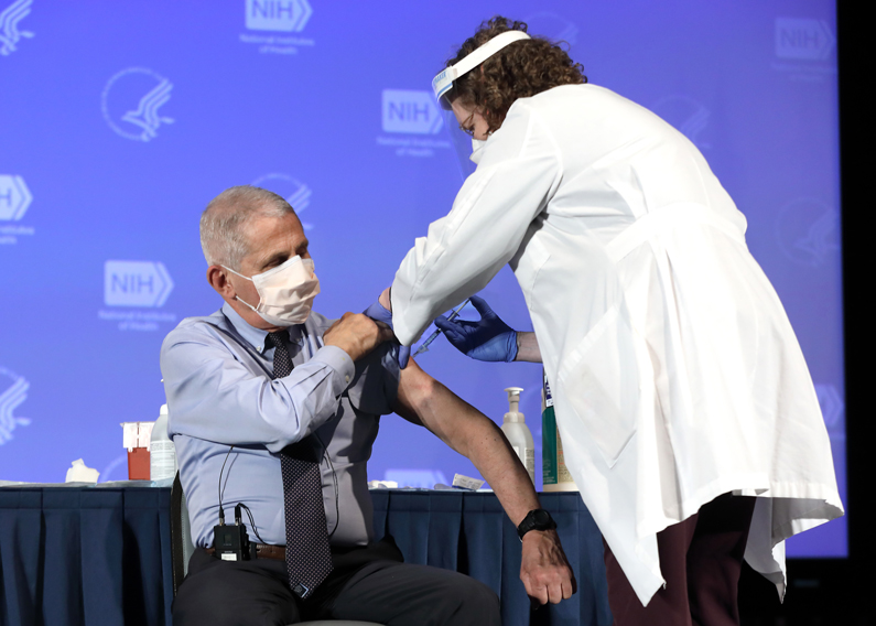 Dr. Anthony Fauci receiving the Moderna COVID-19 vaccine