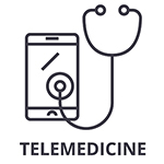 Stethoscope on a phone with words that read telemedicine