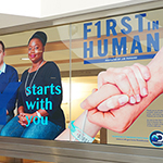 A mural in the NIH Clinical Center commemorating First in Human, and that the medicine of tomorrow starts today