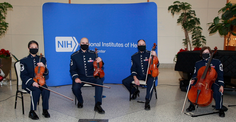 The U.S. Air Force String Quartet performs in the Clinical Center Atrium