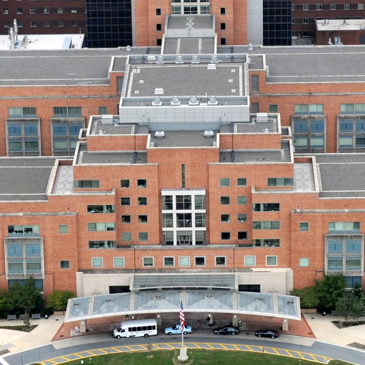 aerial view of the NIH Clinical Center north entrance